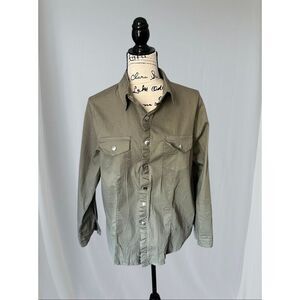 No brand Women's Size XL Military Army Green Button Down Long Sleeve Shirt Top